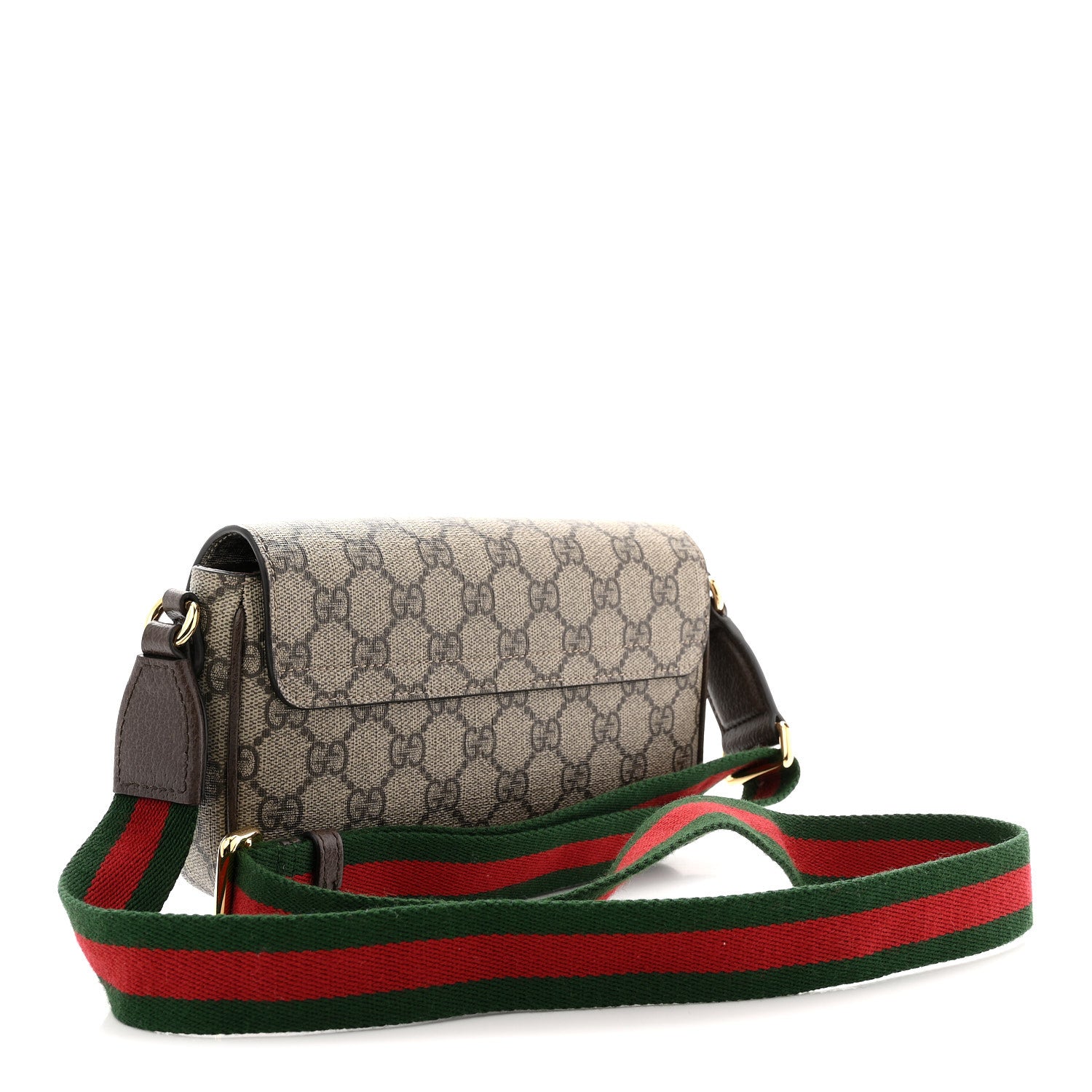 Gucci GG Supreme Monogram Textured Dollar Calfskin Web Mini Ophidia Envelope Shoulder Bag Beige Ebony 3 of 11
