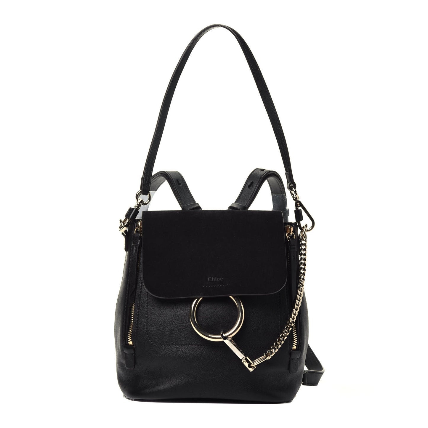 Suede Calfskin Small Faye Backpack Black