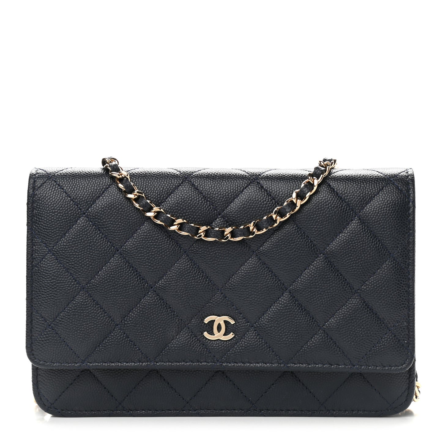 Caviar Quilted Wallet On Chain WOC Navy Blue