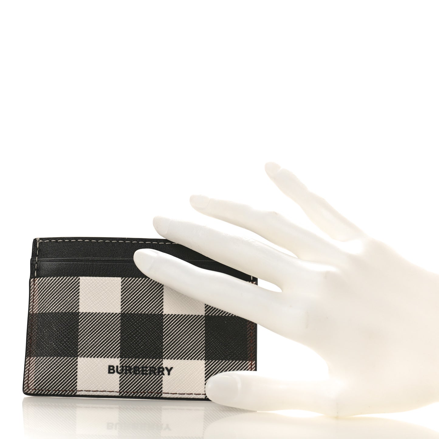 Calfskin Check Card Holder Black White