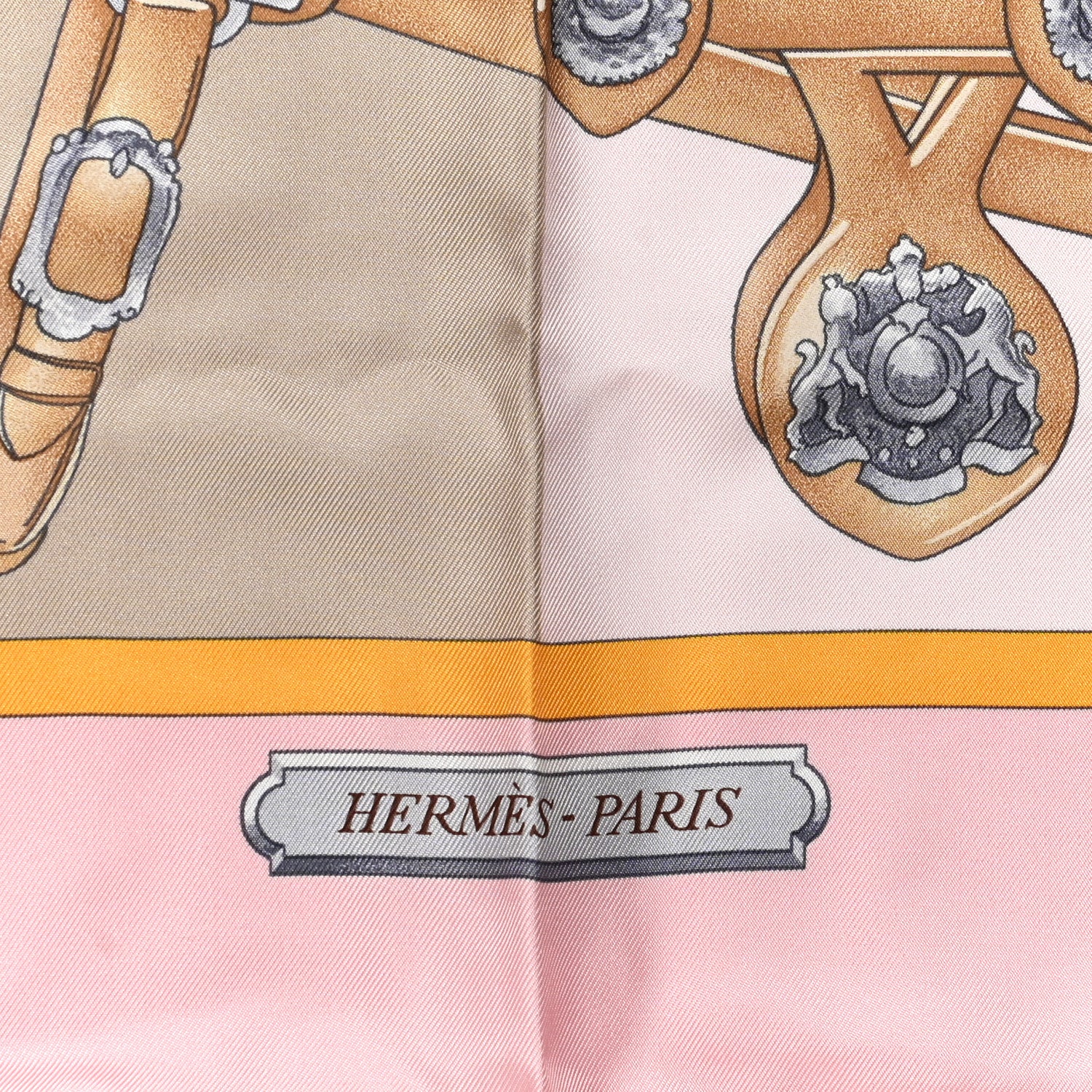 Hermes Silk Harnais De Cour Scarf 90 Rose Beige Caramel 2 of 6
