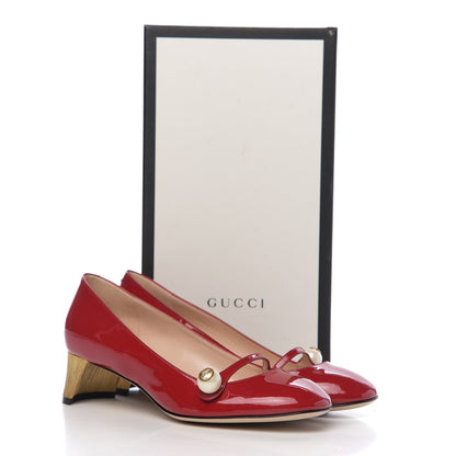 Gucci Patent Pearl Embellished Mary Jane Pumps 36.5 Red 9 of 9
