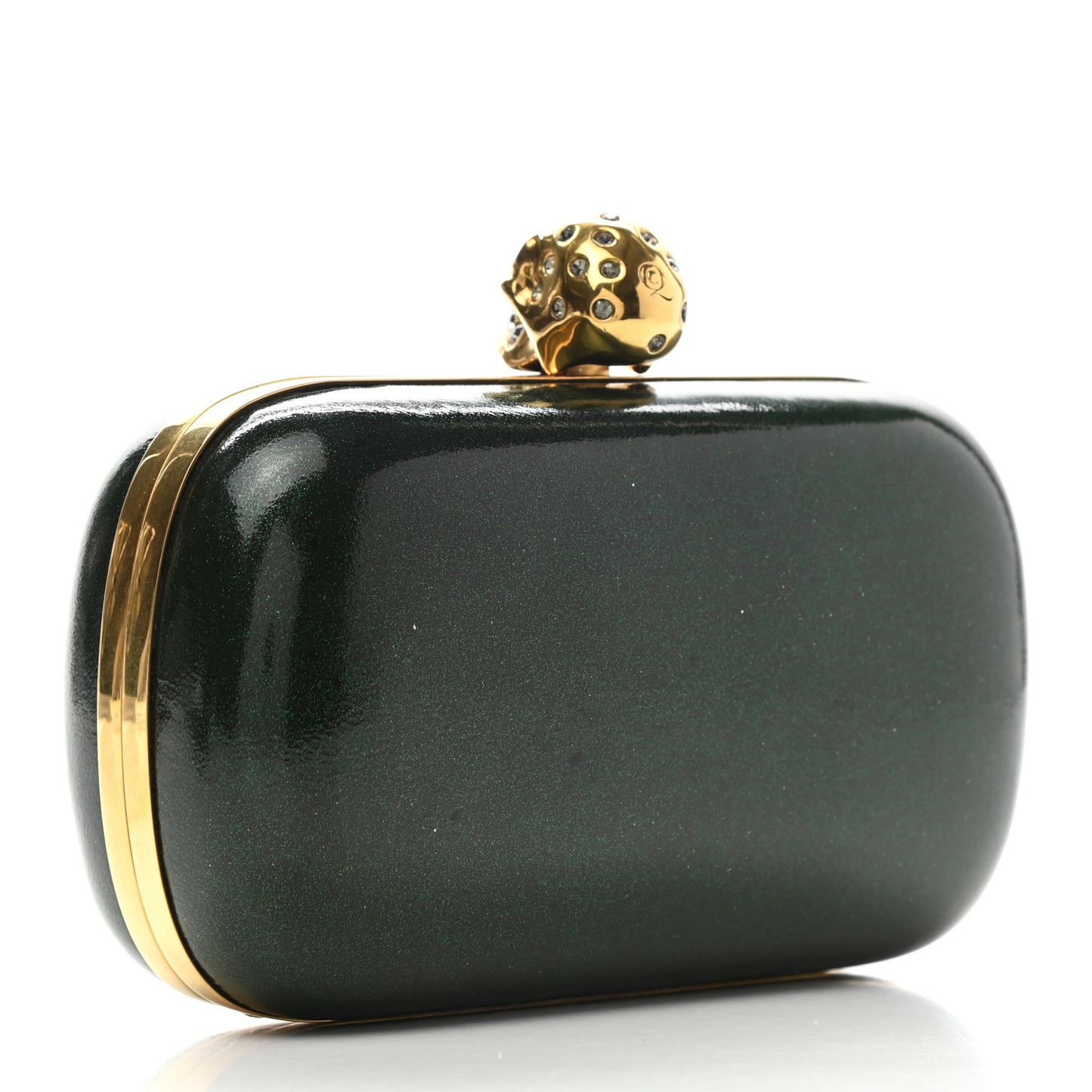 Patent Crystal Skull Box Clutch Green