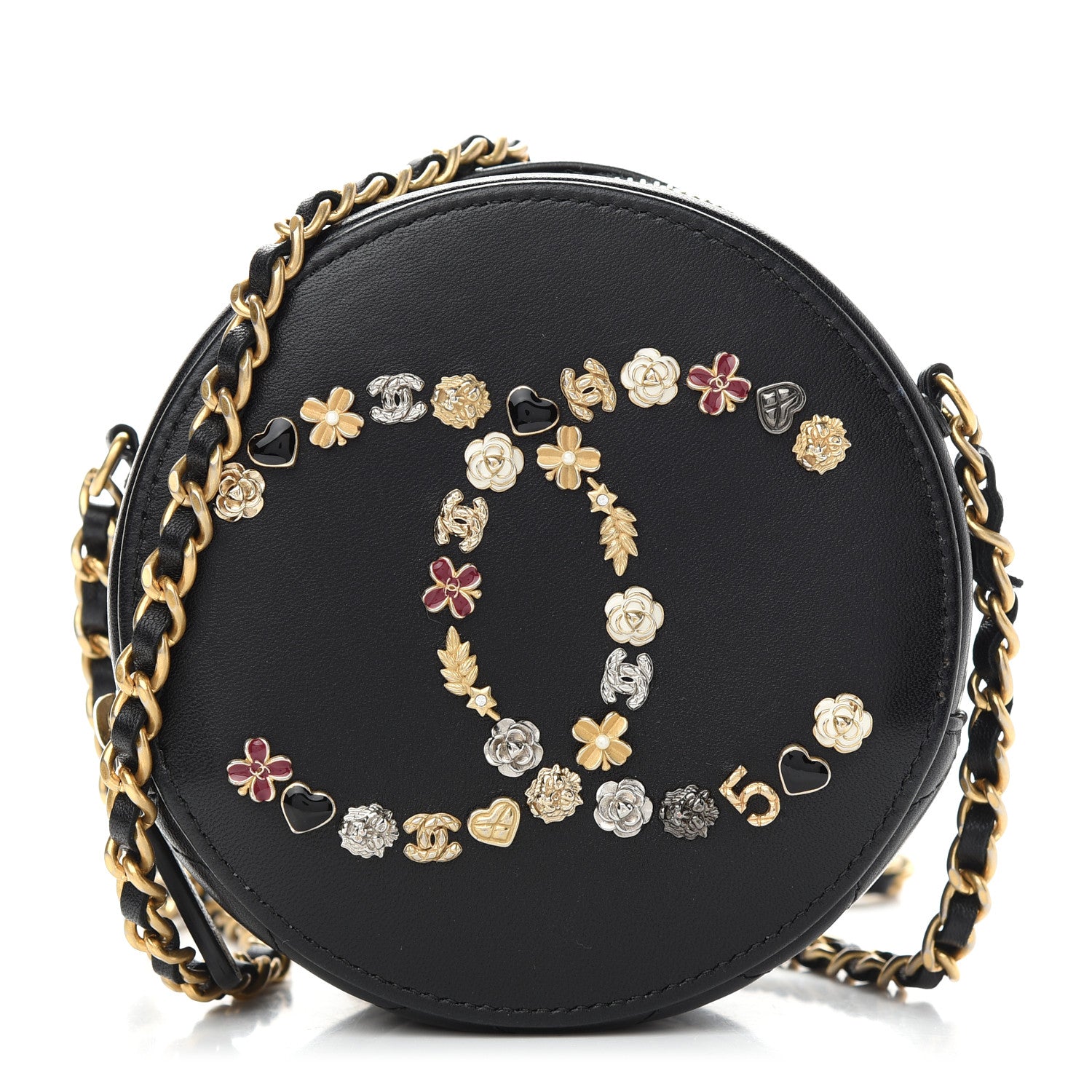 Chanel Lambskin Quilted Lucky Charms CC Round Clutch With Chain Black 1 of 9