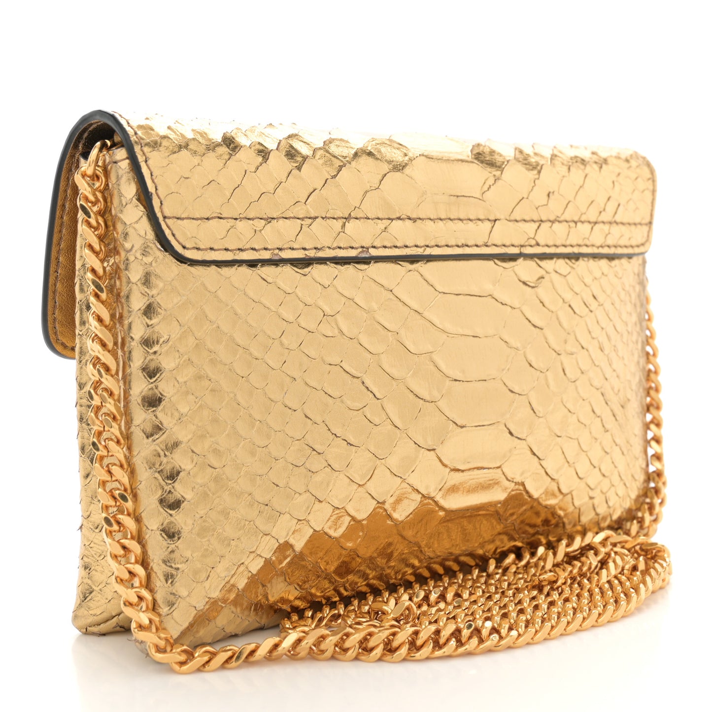 Laminated Snakeskin Embossed Mini Monarch Bag Dark Gold