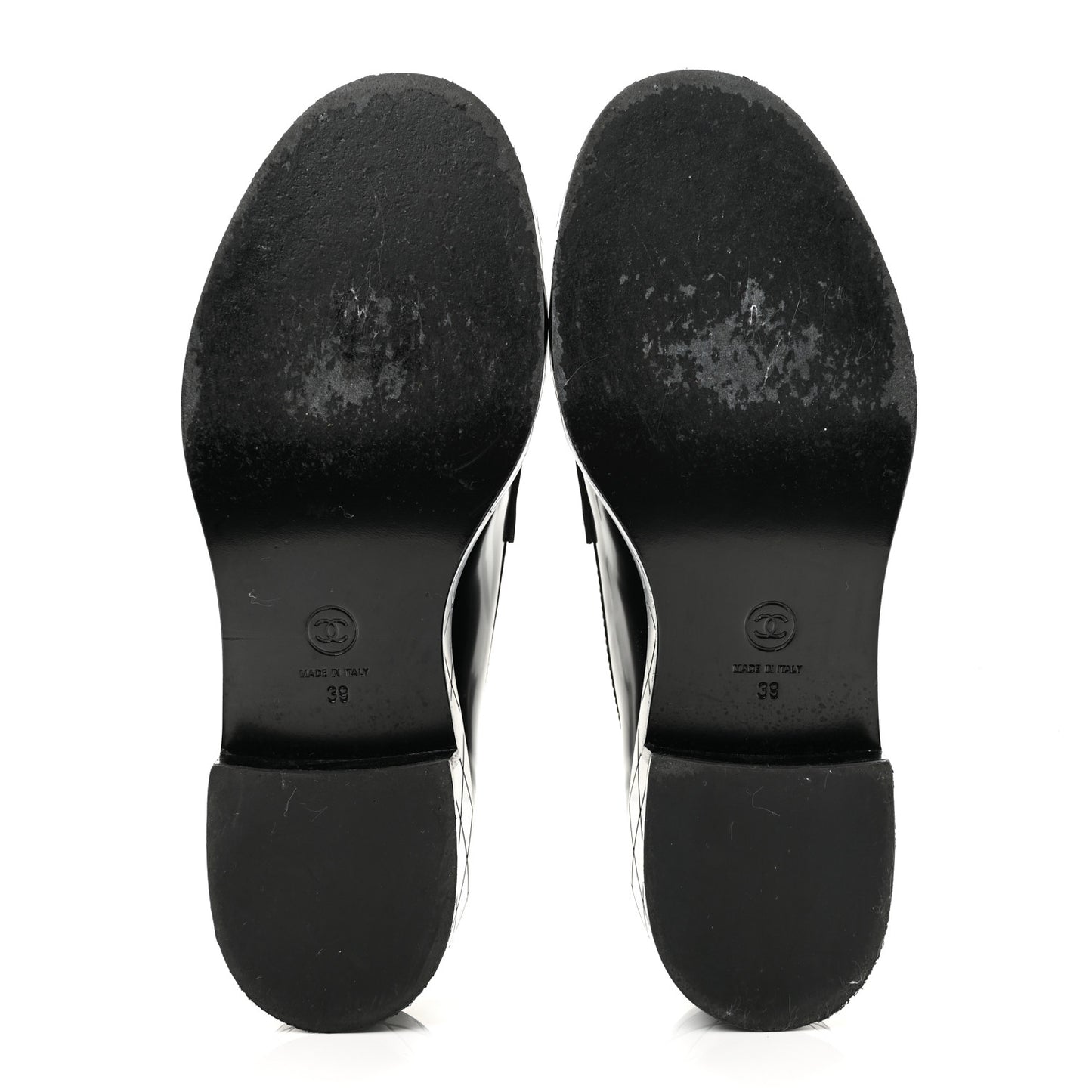 Shiny Calfskin Quilted CC Mocassin Loafers 39 Black