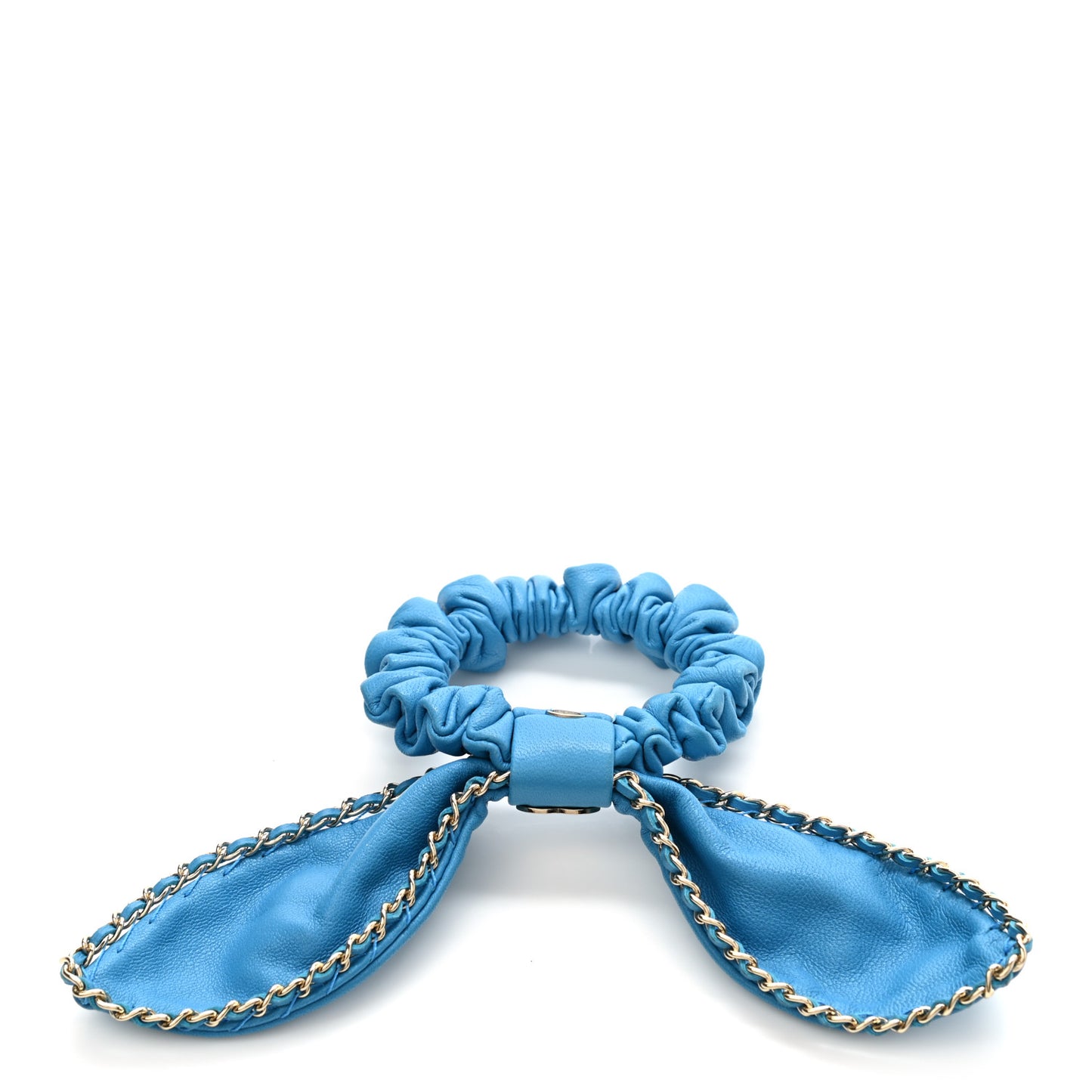 Lambskin Chain CC Hair Bow Tie Blue Gold