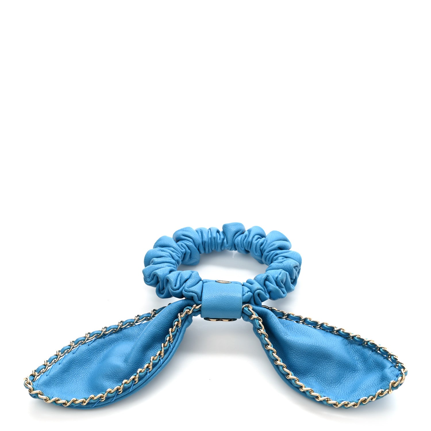 Chanel Lambskin Chain CC Hair Bow Tie Blue Gold 2 of 3