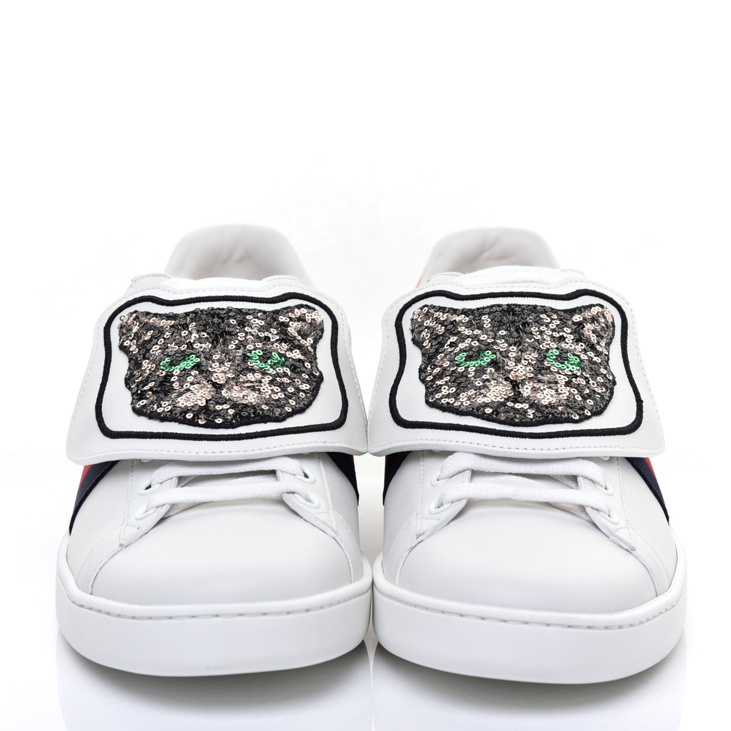 Calfskin Sequins Web Cat Womens Ace Sneakers 39.5 White