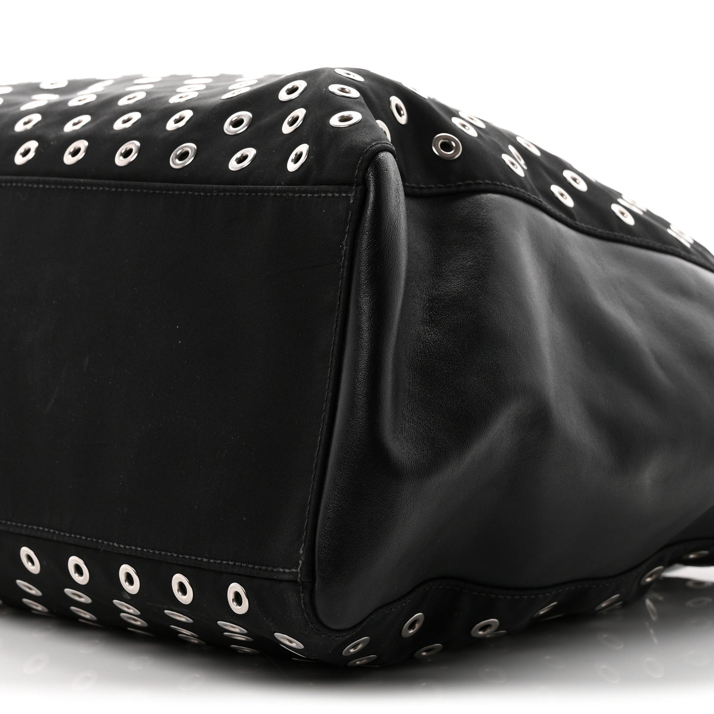 Tessuto Nylon Calfskin Grommet Tote Black