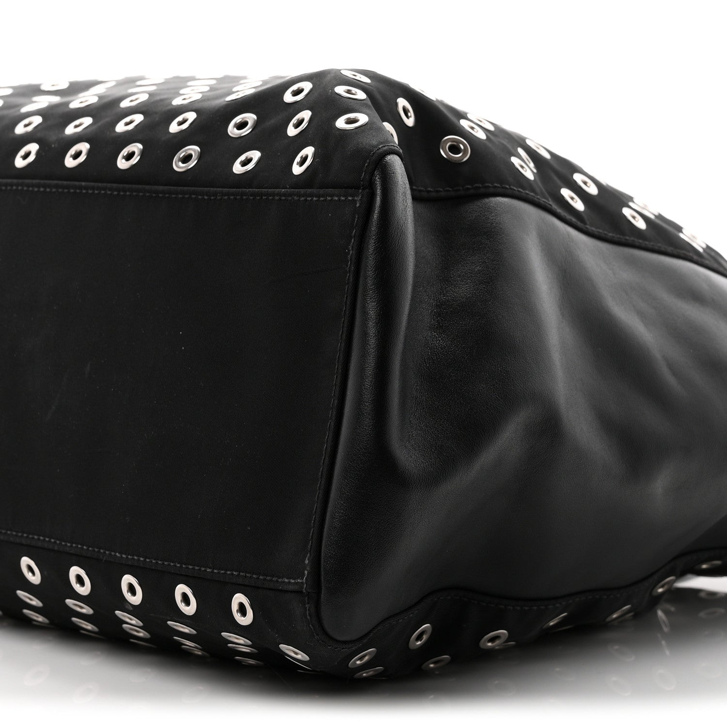 Prada Tessuto Nylon Calfskin Grommet Tote Black 9 of 9