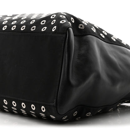 Prada Tessuto Nylon Calfskin Grommet Tote Black 9 of 9