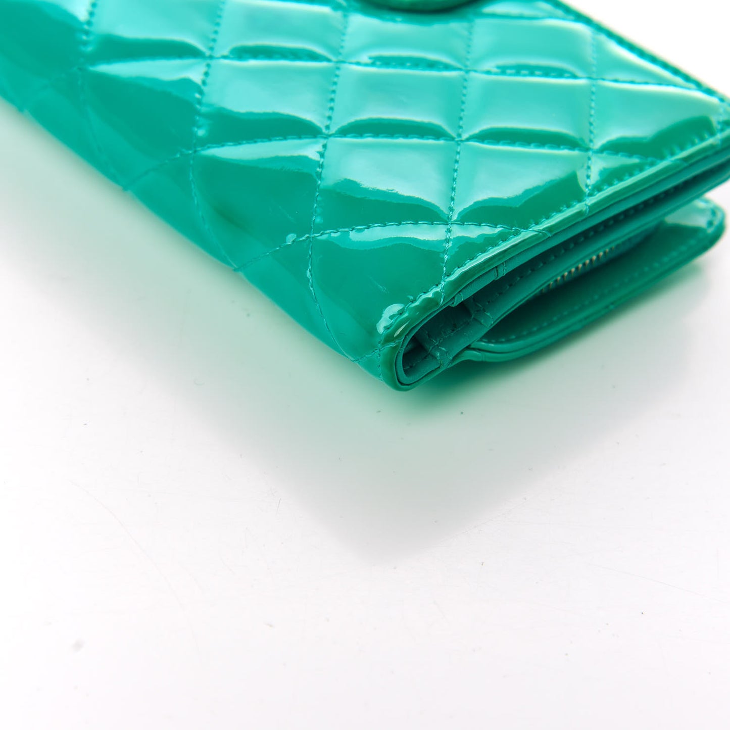 Patent Quilted Zip Pocket Wallet Turquoise