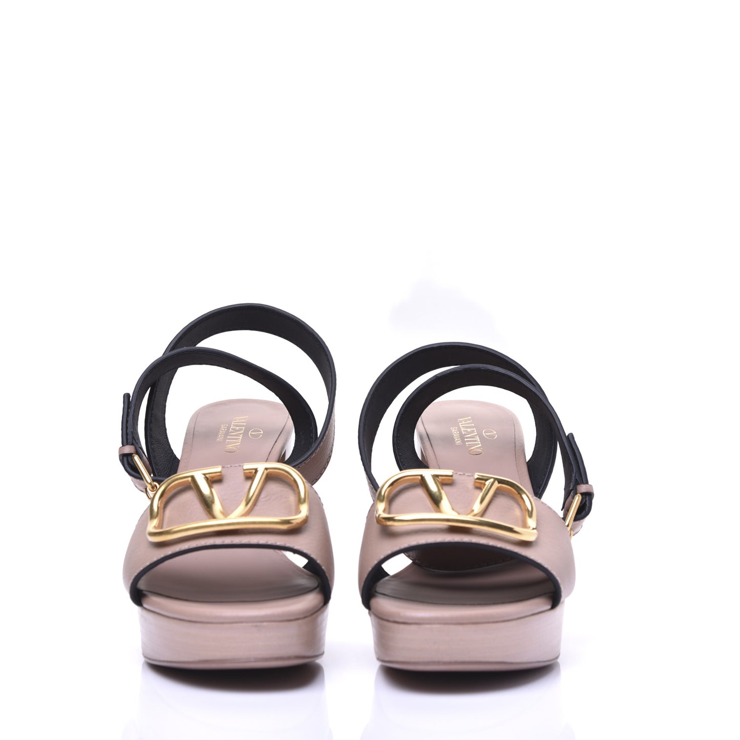 Grainy Cowhide VLogo Platform Sandals 39 Rose Cannelle