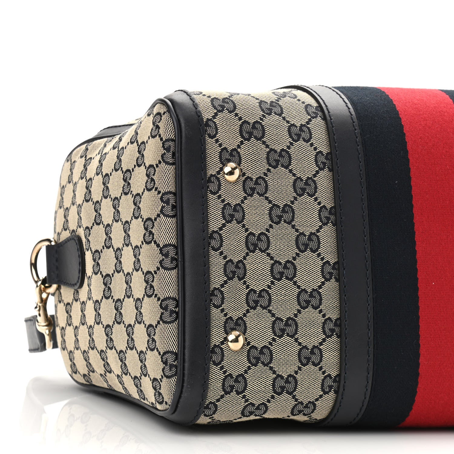Gucci Monogram Selleria Calfskin Vintage Web Medium Boston Beige Blue 9 of 10