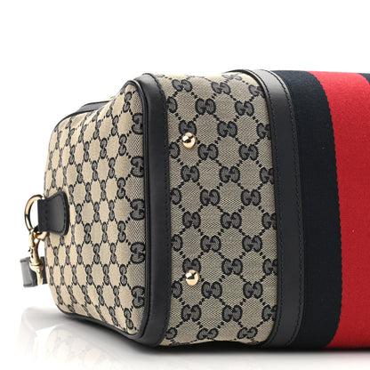 Gucci Monogram Selleria Calfskin Vintage Web Medium Boston Beige Blue 9 of 10