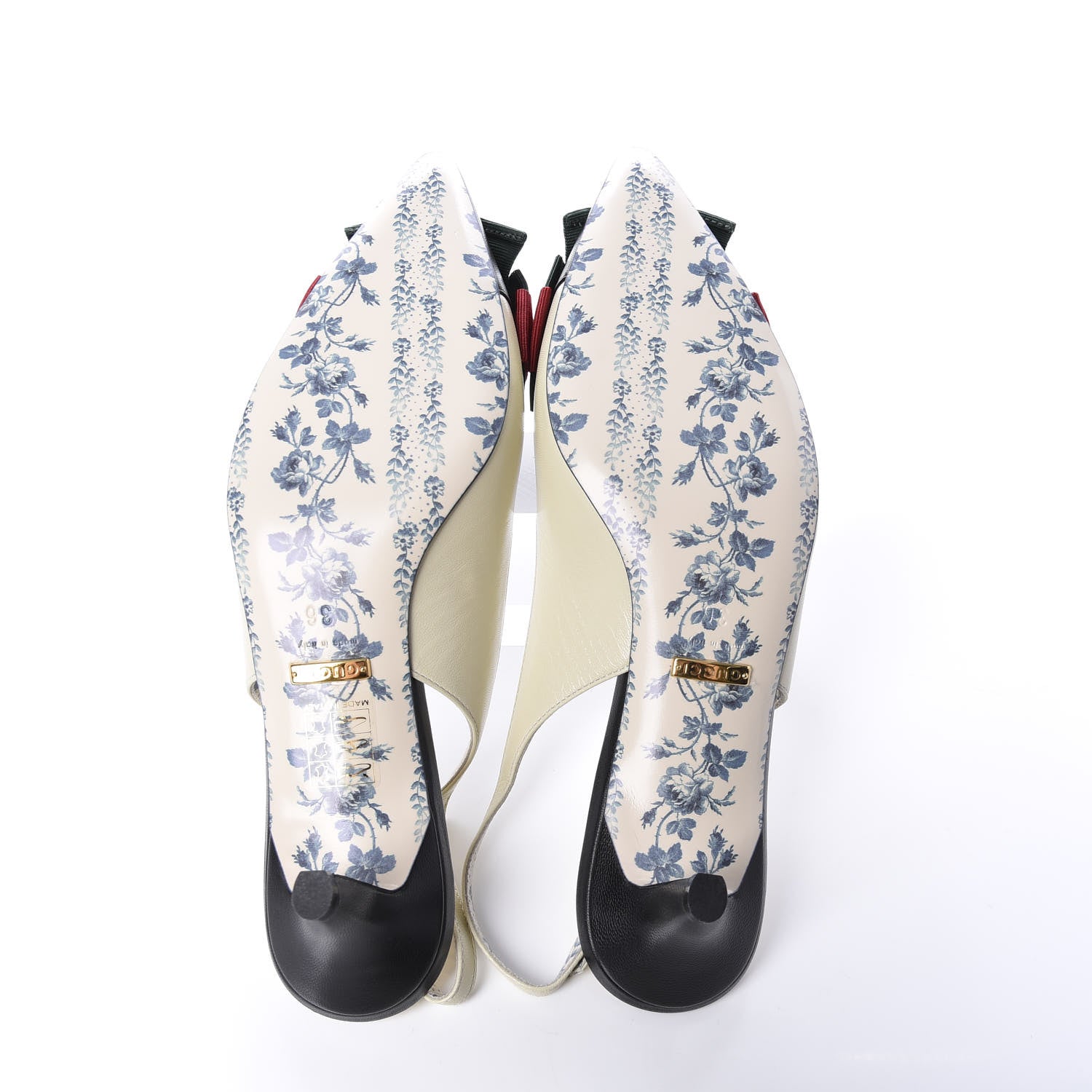 Gucci Malaga Kid Web Bow Jane Low Heel Slingback Pumps 36 Off White 5 of 11
