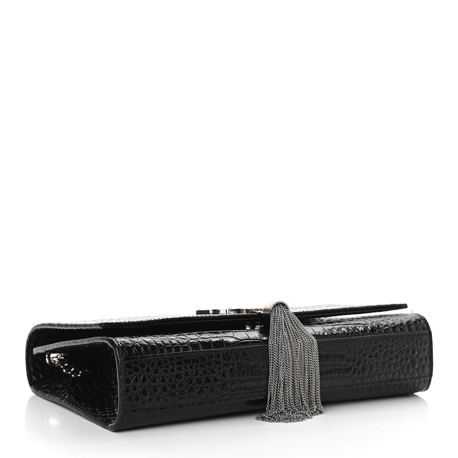 Saint Laurent Calfskin Crocodile Embossed Medium Classic Monogram Kate Tassel Satchel Black 4 of 10