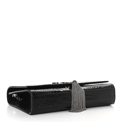 Saint Laurent Calfskin Crocodile Embossed Medium Classic Monogram Kate Tassel Satchel Black 4 of 10