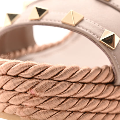 Valentino Garavani Silk Calfskin Rockstud Torchon Espadrille Wedge Sandals 38.5 Poudre 10 of 13