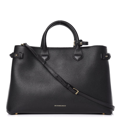 Burberry Grainy Calfskin House Check Large Banner Tote Black 1 of 9