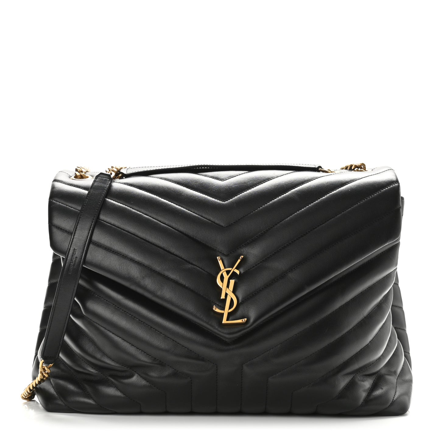 Calfskin Y Quilted Monogram Large Loulou Chain Satchel Black
