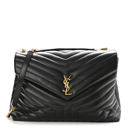 Saint Laurent Calfskin Y Quilted Monogram Large Loulou Chain Satchel Black 1 of 9