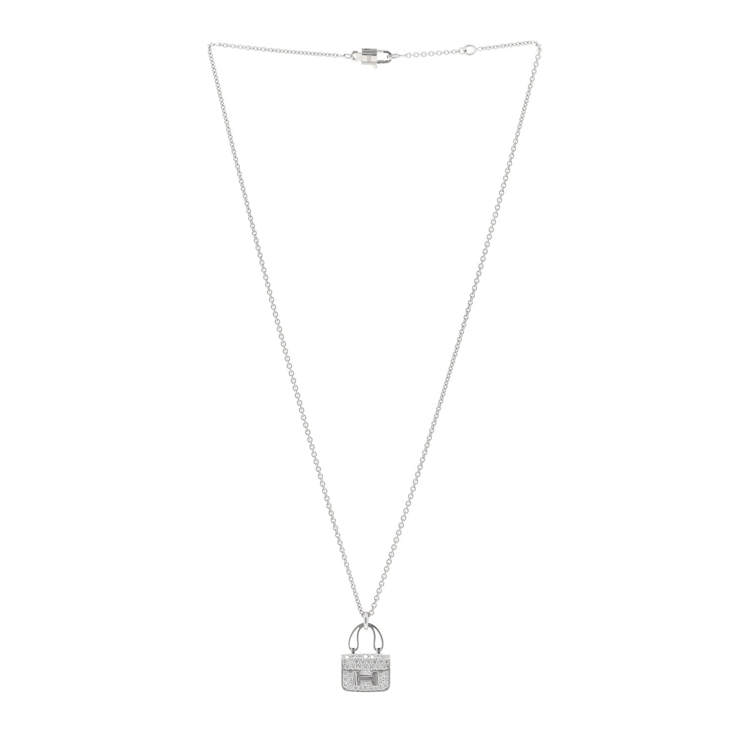 Hermes 18K White Gold Diamond Constance Amulettes Pendant Necklace 3 of 5