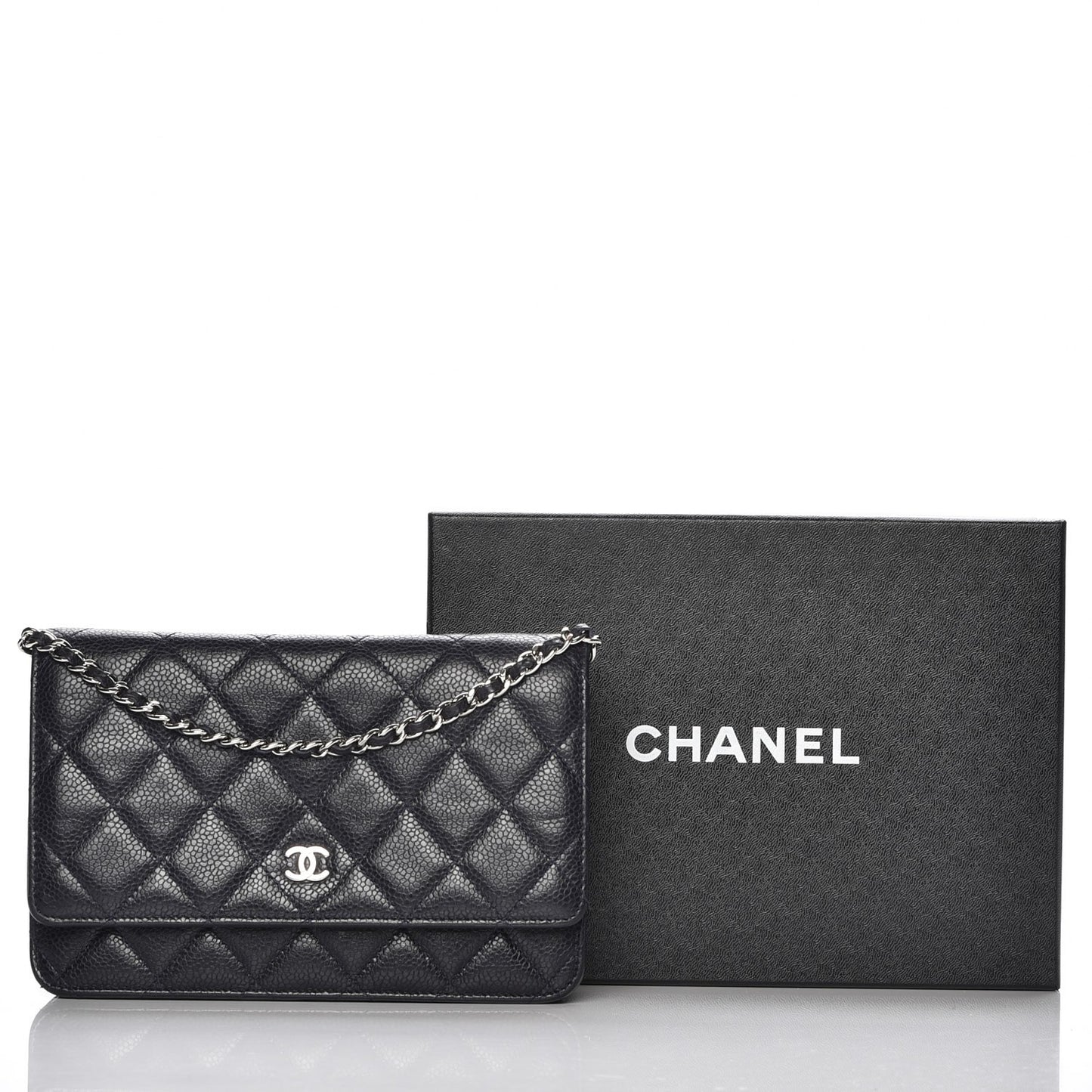 Caviar Quilted Wallet On Chain WOC Navy Blue