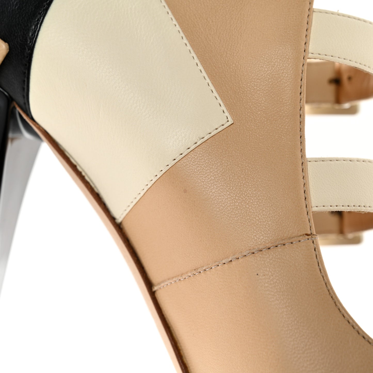 Lambskin Tri Color Cap Toe Mary Jane Pumps 37.5 Beige Black White