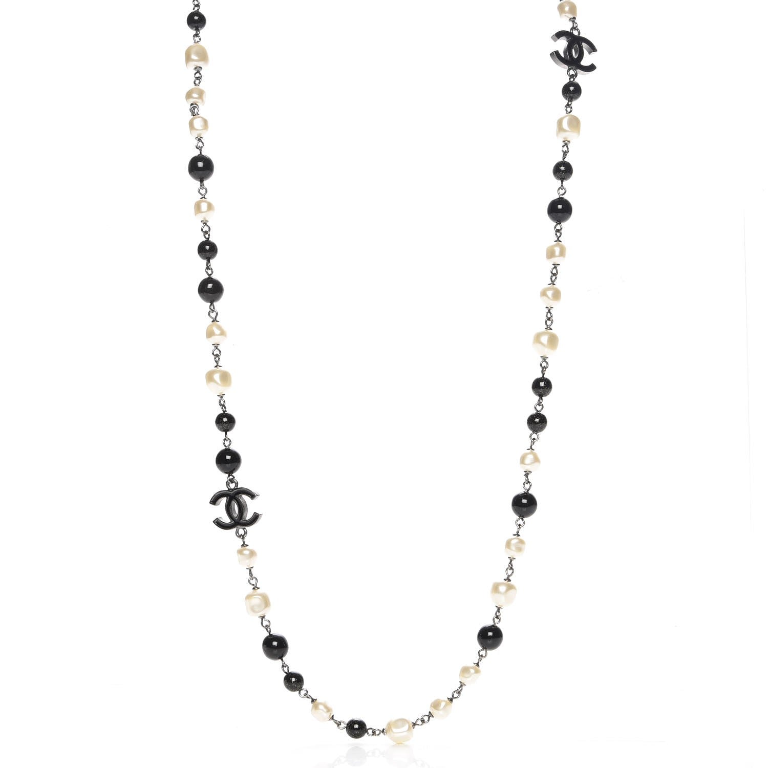 Chanel Baroque Pearl Bead Enamel CC Long Necklace Black Silver 1 of 5