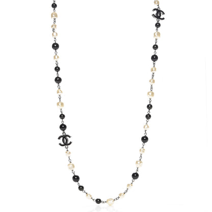 Chanel Baroque Pearl Bead Enamel CC Long Necklace Black Silver 1 of 5