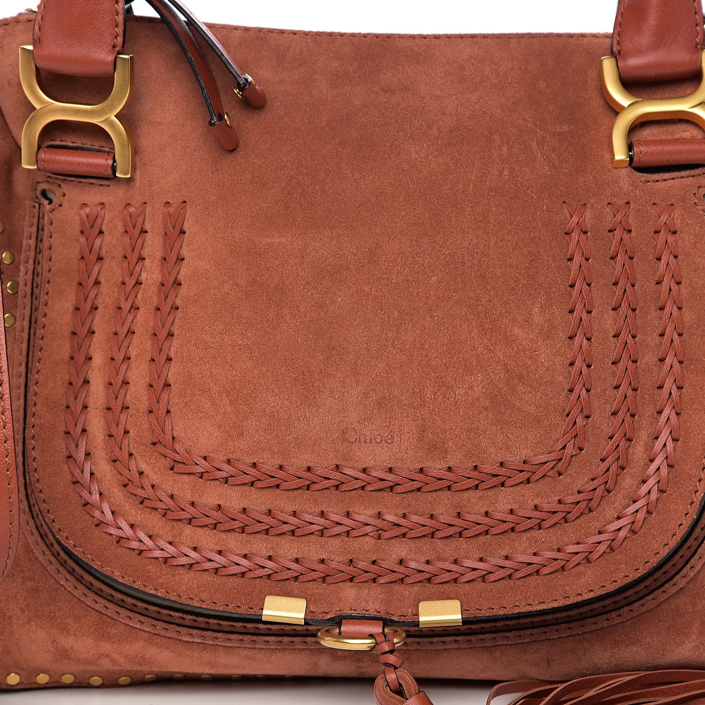 Suede Calfskin Braided Medium Marcie Satchel Terracotta Red