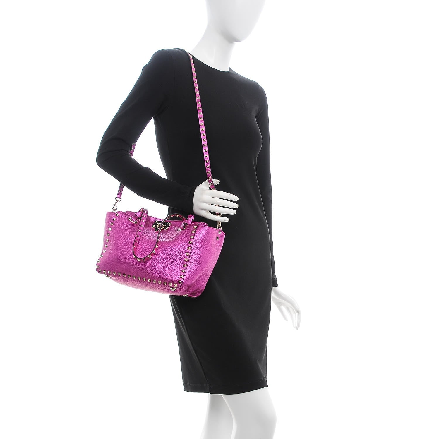 Valentino Garavani Metallic Pebbled Calfskin Small Rockstud Tote Peony 2 of 8