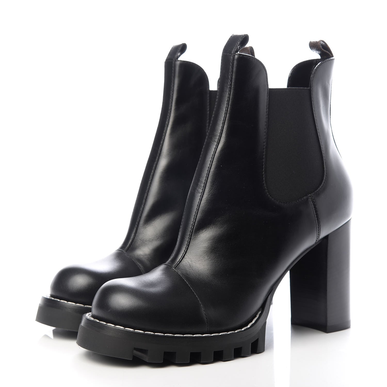 Louis Vuitton Calfskin Monogram Uniformes Chelsea Lug Sole 80mm Ankle Boots 41.5 Black 3 of 10