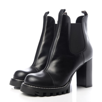 Louis Vuitton Calfskin Monogram Uniformes Chelsea Lug Sole 80mm Ankle Boots 41.5 Black 3 of 10