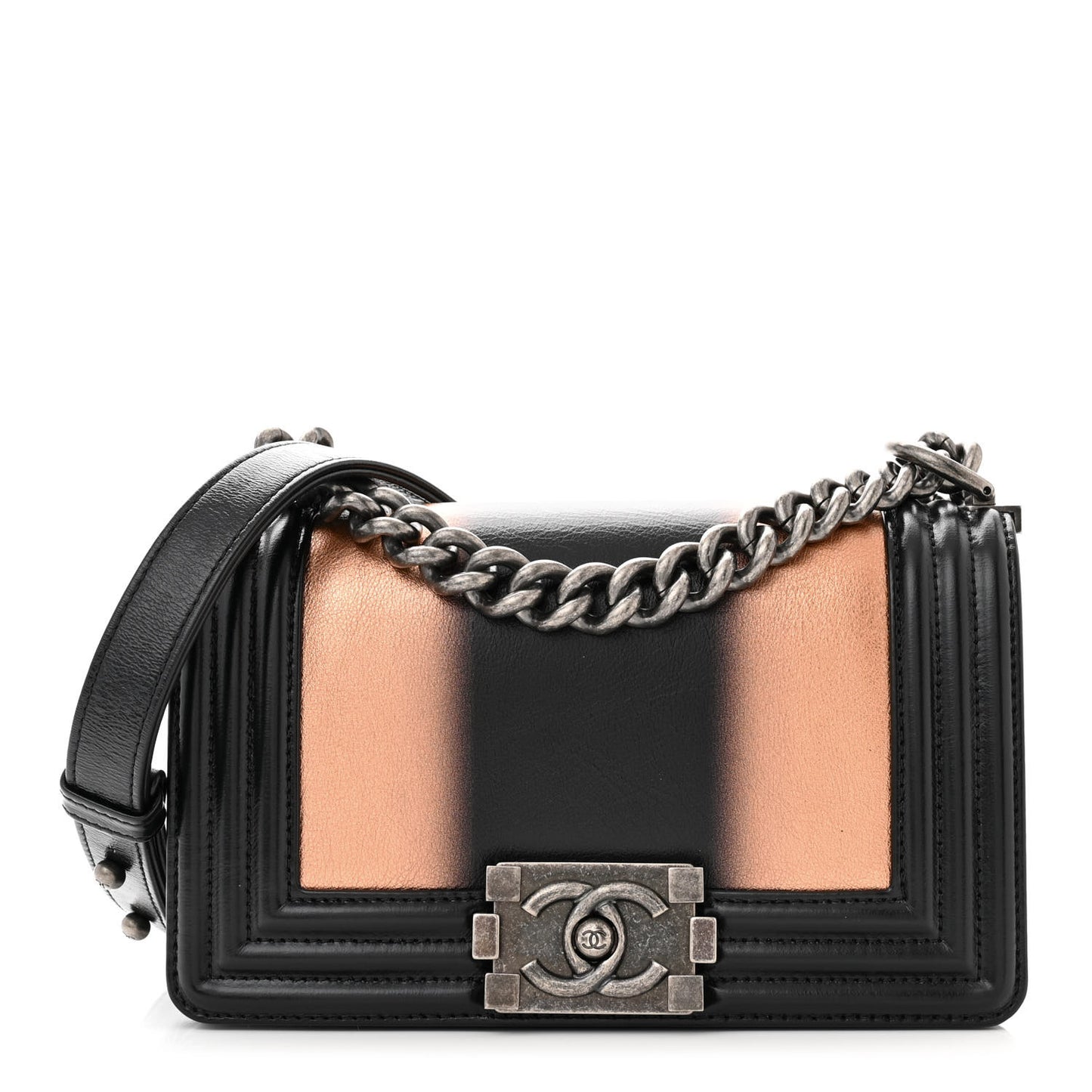 Metallic Glazed Calfskin Small Boy Flap Pink Black