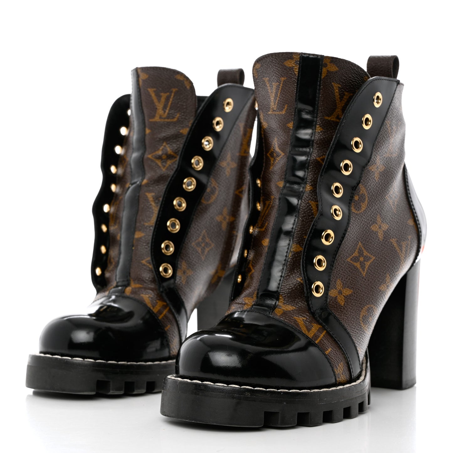 Patent Calfskin Monogram Star Trail Ankle Boots 39 Black