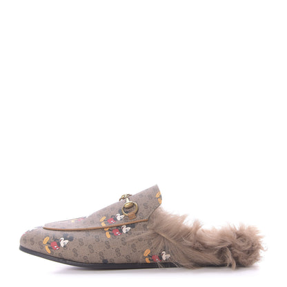 Gucci X DISNEY Mini Vintage GG Supreme Monogram Mickey Mouse Fur Womens Princetown Slippers 39 Beige Vintage Sun Oil 1 of 10