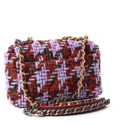 Chanel Tweed Quilted Medium Chanel 19 Flap Red Purple Green 3 of 10