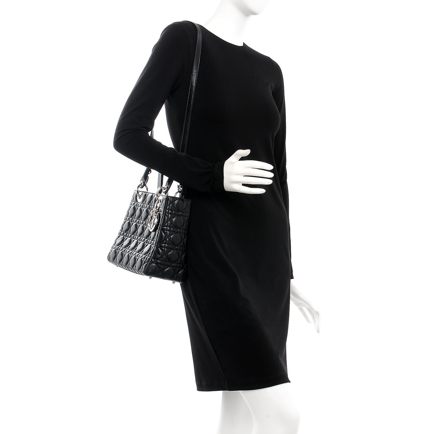 Christian Dior Lambskin Cannage Medium Lady Dior Black 2 of 7