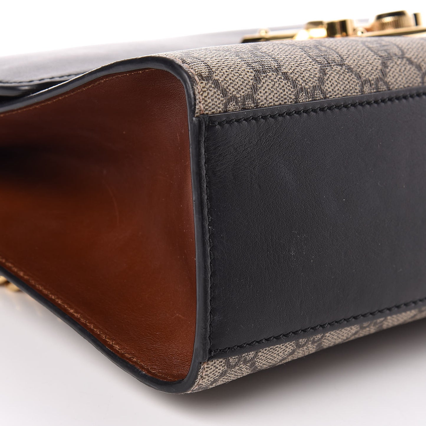 GG Supreme Monogram Calfskin Medium Padlock Shoulder Bag Beige Black Cuir
