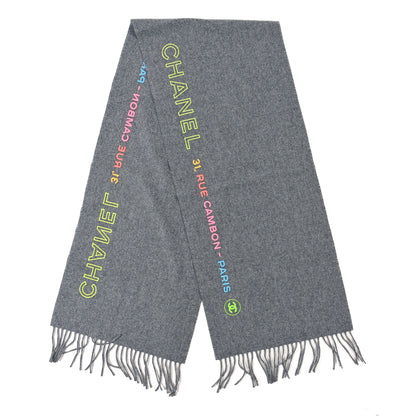 Chanel Cashmere Silk Logo Fringe Scarf Grey Multicolor 2 of 3
