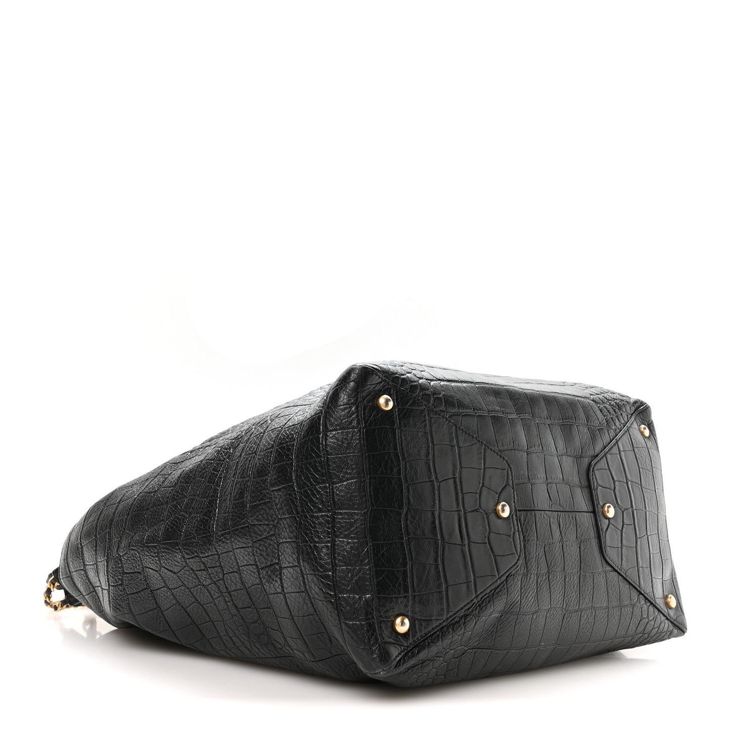 Calfskin Crocodile Embossed Large Cocodile Shopping Tote Black