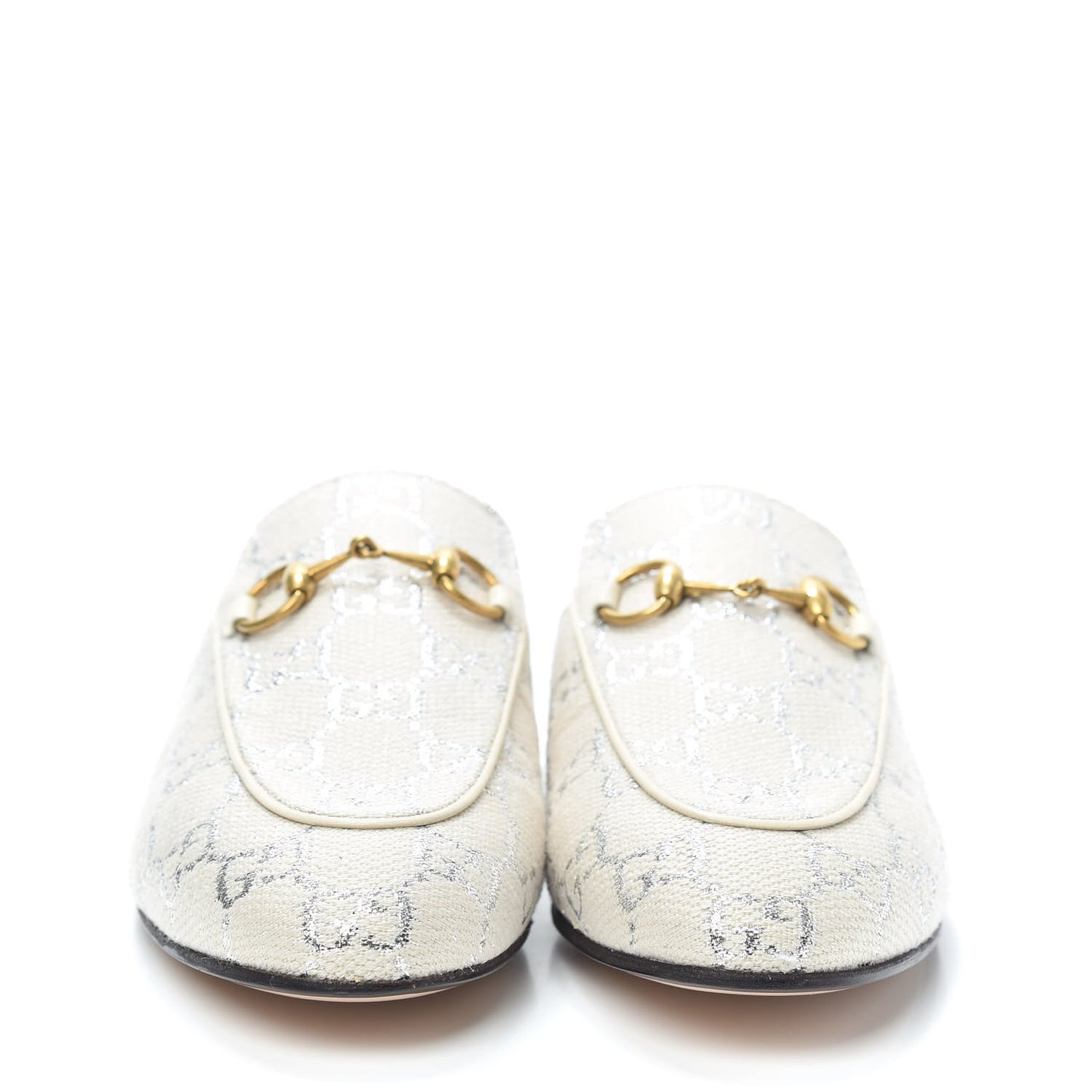 Canvas Lame GG Monogram Womens Princetown Slippers 36.5 Gardenia Silver