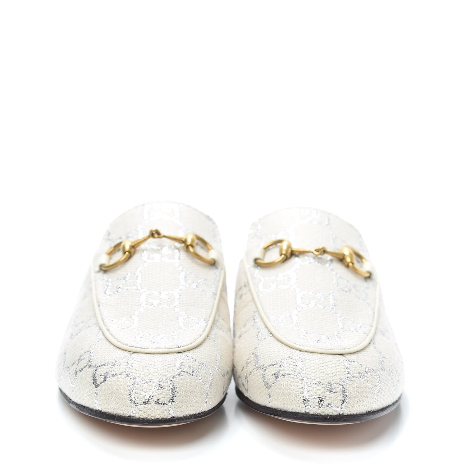 Gucci Canvas Lame GG Monogram Womens Princetown Slippers 36.5 Gardenia Silver 2 of 7