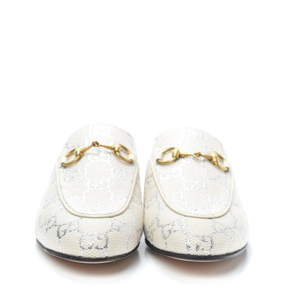 Gucci Canvas Lame GG Monogram Womens Princetown Slippers 36.5 Gardenia Silver 2 of 7