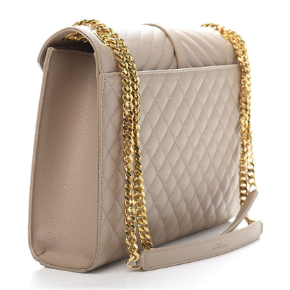 Saint Laurent Grain De Poudre Mixed Matelasse Large Triquilt Monogram Satchel Nude Powder 3 of 11