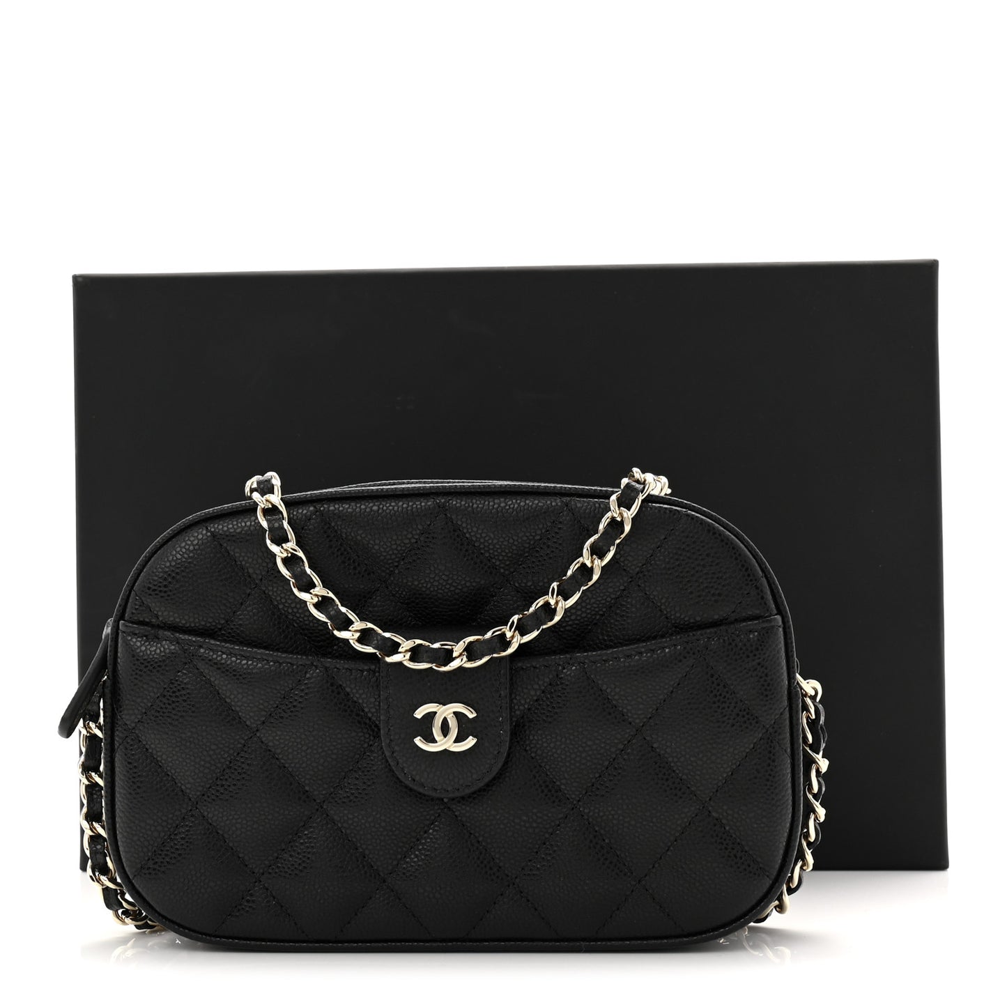 Caviar Quilted Chain Camera Bag Black