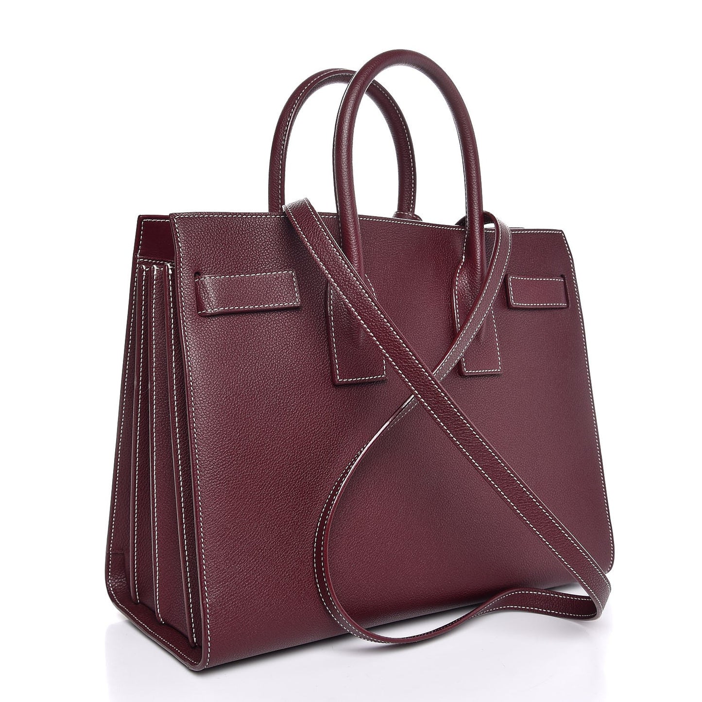 Grained Calfskin Topstitch Small Classic Sac De Jour Rouge Legion